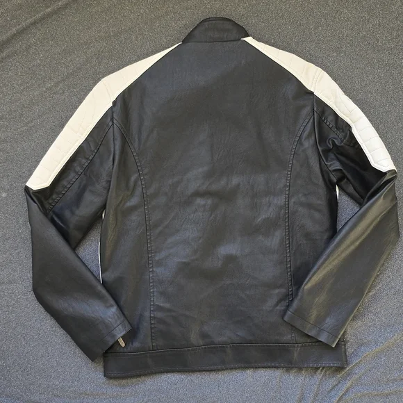 American Breed Mens Faux Leather Motorcycle Theme Jacket Size Medium Faux Fur - Picture 2 of 11